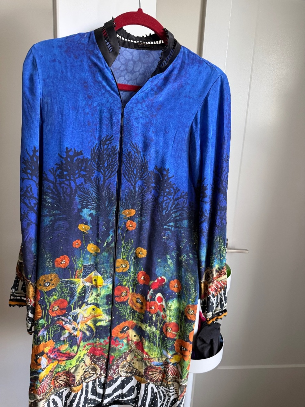 Sapphire Front-Open Silk Gown - Royal Blue Aquatic Print
